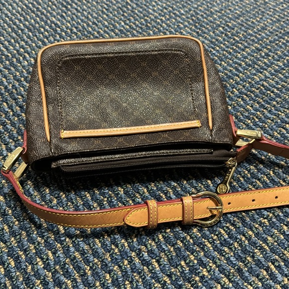 Rioni mini crossbody bag in mercanized canvas w/leather accents and strap. GUC - Picture 6 of 7